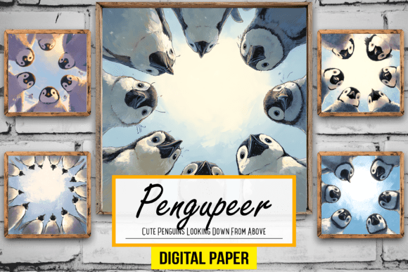 Cute Penguins Looking Down from Above: A Whimsical Design Perspective
