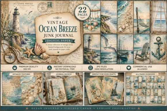 Dive Into Nostalgia: The Vintage Ocean Breeze Junk Journal Kit