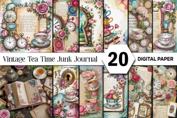 Elegant Vintage Tea Time Junk Journal Pages for Creatives