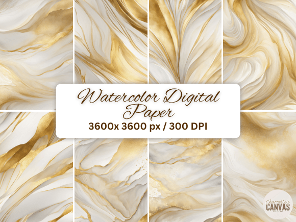 Elevate Your Projects with White and Gold Watercolor Digital Papers
