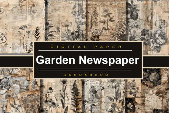 Garden Newspaper Gothic Ephemera: A Dark Botanical Digital Paper Pack