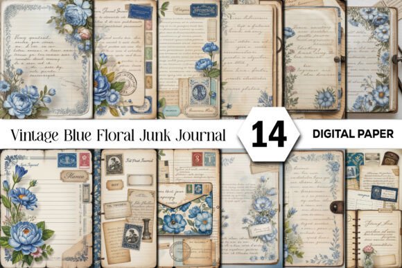 Timeless Elegance: The Vintage Blue Floral Junk Journal Kit
