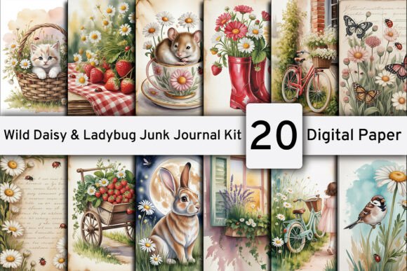 Wild Daisy & Ladybug Junk Journal Kit: Effortless Floral Designs